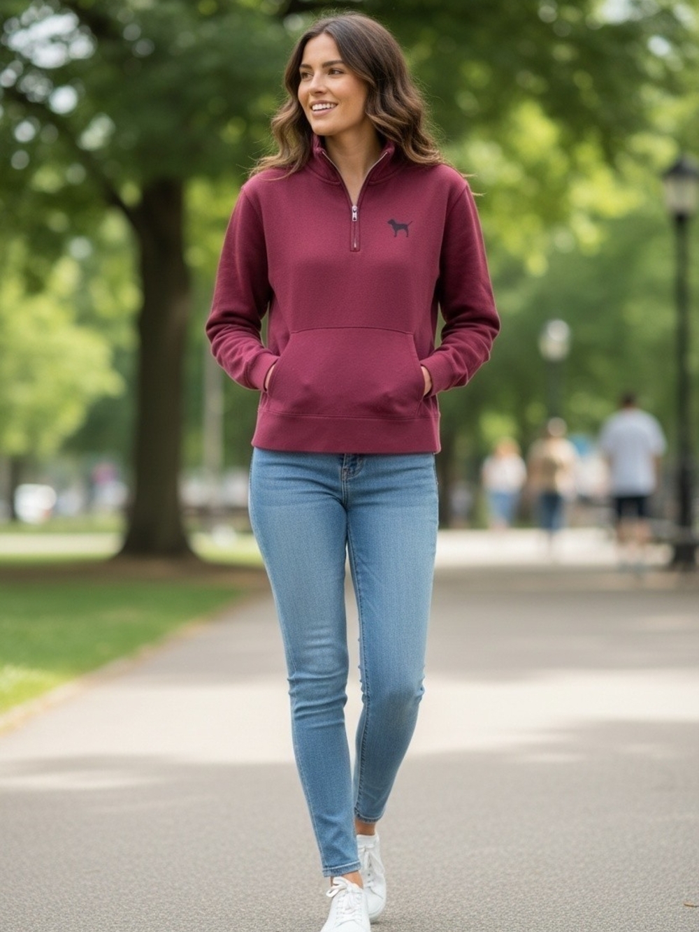 PINK BY Victoria's Secret Burgundy Half-Zip Pullover Sweatshirt